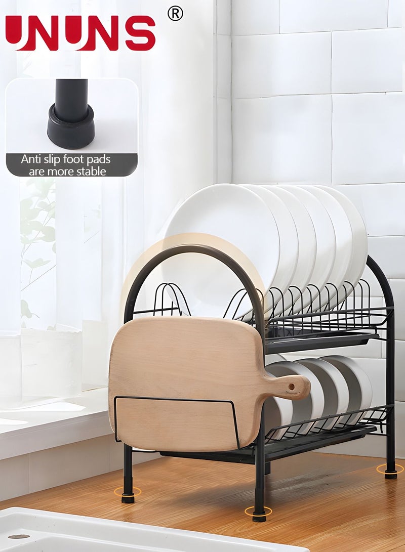 UNUNS Large Dish Drying Rack, 2 Tier Dish Rack with Tray Utensil Holder & Cup Holders, Large Capacity Rustproof Dish Drainer, Drain Board Tray for Kitchen Counter Organizer Storage for Kitchen Counter  - Image 4