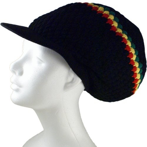 Shoe String King Rasta Knit Tam Hat Dreadlock Cap (Large Round Blk/Red/YEL/Grn w/Brim) - Image 2