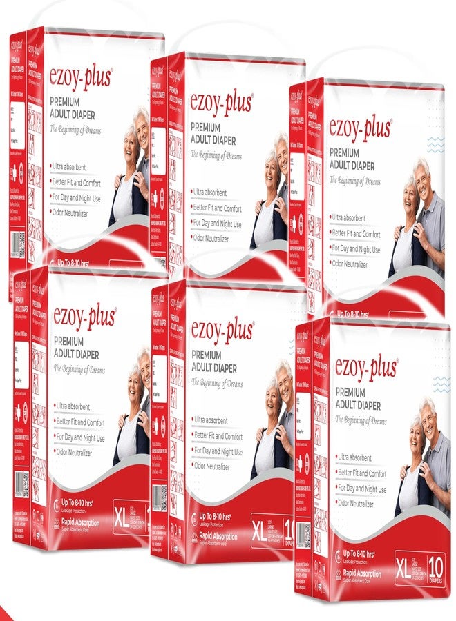 Ezoyplus Adult diaper XL size tape | Waist Size 54"-62" INCH| Odour Control & Comfortable Fit (XL, 60 pcs)