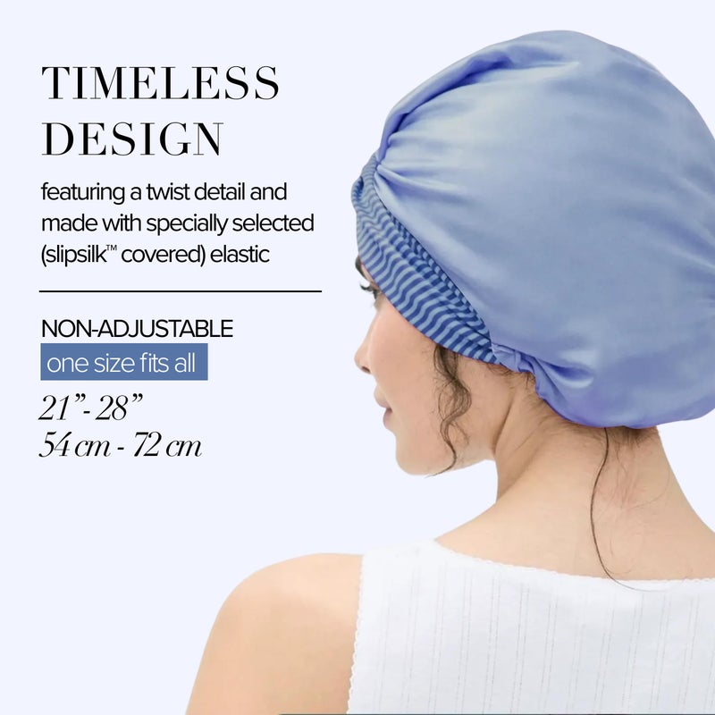 SLIP Pure Silk Turban - Cornflower with Stripe Lining | 100% Mulberry Silk, Ultra Soft & Gentle on Hair, Prevents Breakage & Frizz | Adjustable Fit, Luxurious Comfort - Image 5