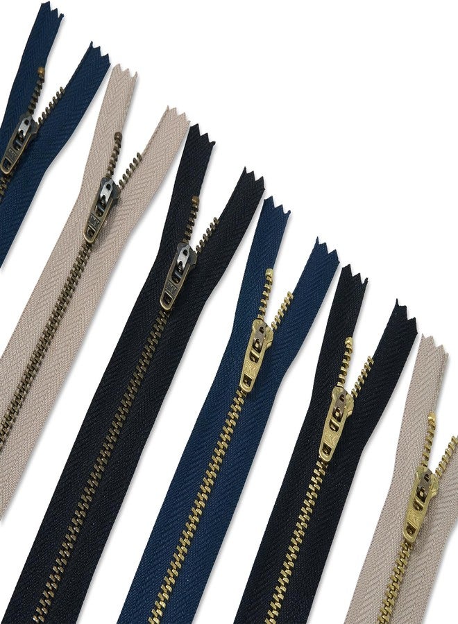 HKK 6 Inch #4 Metal Zippers, 12 pcs, Non-Separating with YG Slider - Black, Navy, Beige Colors - Ideal for Repairs & Replacements of Jeans, Khaki, Sewing, and DIY (Antique Brass, Golden Brass) - Image 4