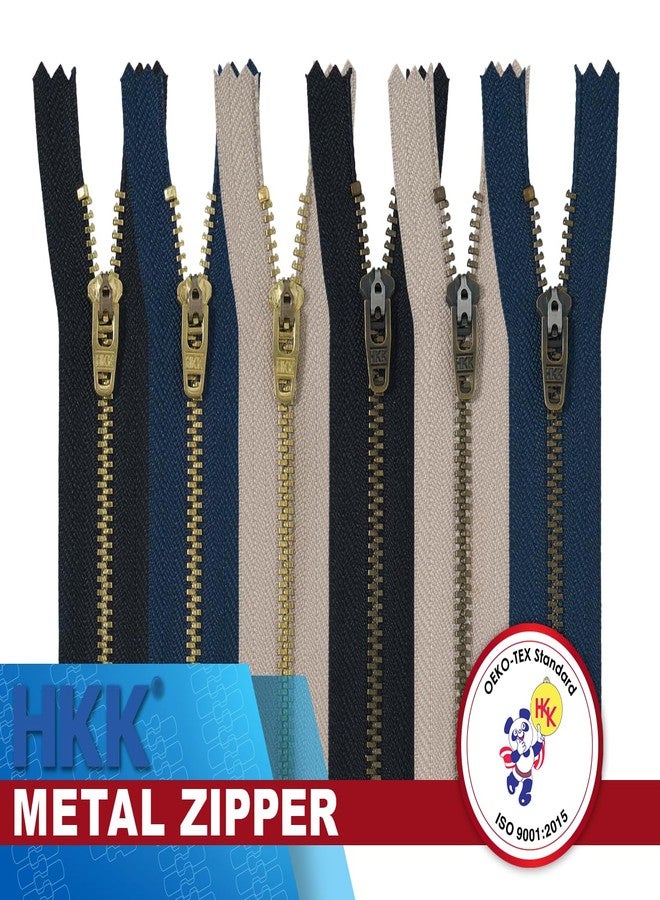 HKK 6 Inch #4 Metal Zippers, 12 pcs, Non-Separating with YG Slider - Black, Navy, Beige Colors - Ideal for Repairs & Replacements of Jeans, Khaki, Sewing, and DIY (Antique Brass, Golden Brass) - Image 3
