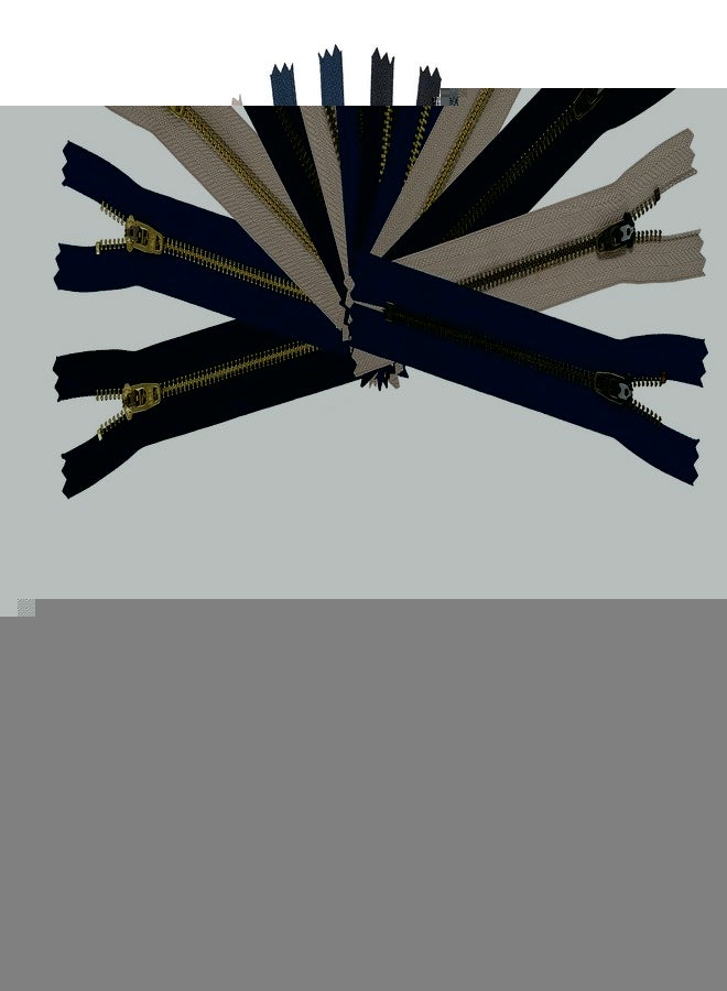 HKK 6 Inch #4 Metal Zippers, 12 pcs, Non-Separating with YG Slider - Black, Navy, Beige Colors - Ideal for Repairs & Replacements of Jeans, Khaki, Sewing, and DIY (Antique Brass, Golden Brass) - Image 1