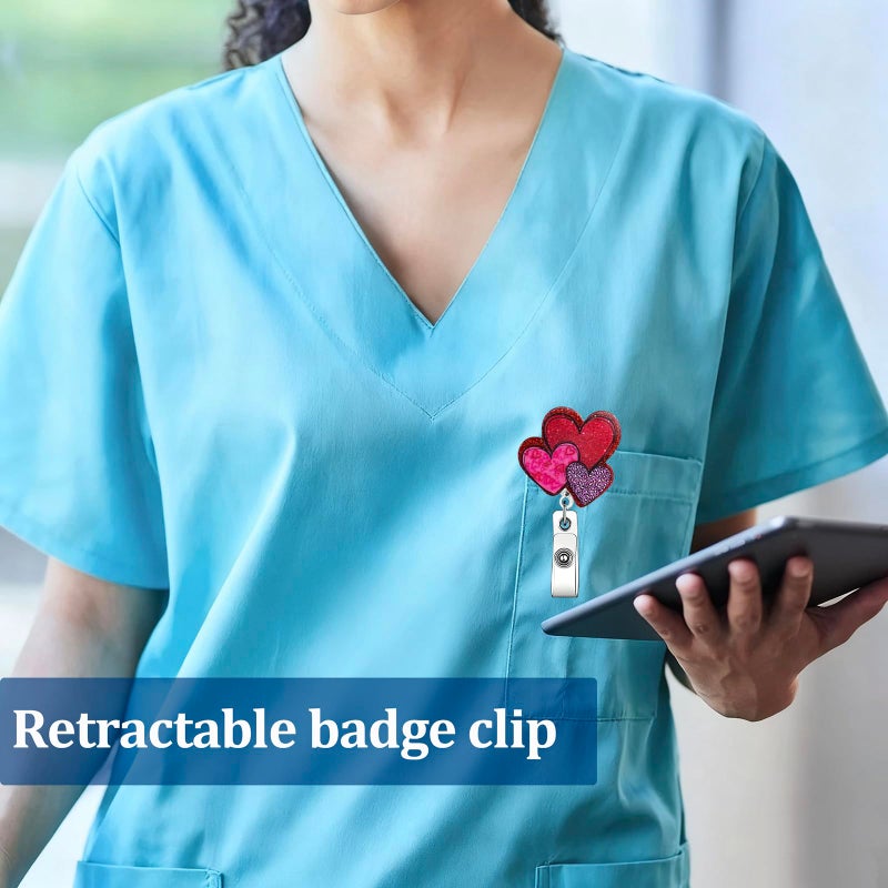 ASABITE Valentine's Day Badge Reel Heart Badge Reels Retractable Glitter Acrylic Retractable Badge Holder with 360 Rotating Clip Cute Cardiac Badge Clip Valentines ID Badge Holder for Nurse Doctor Teacher - Image 5