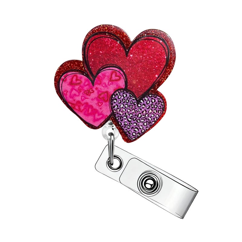 ASABITE Valentine's Day Badge Reel Heart Badge Reels Retractable Glitter Acrylic Retractable Badge Holder with 360 Rotating Clip Cute Cardiac Badge Clip Valentines ID Badge Holder for Nurse Doctor Teacher - Image 1