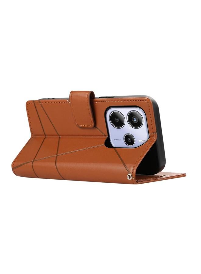 S-TOP Case For Redmi Note 14 4G 164.84mm PU Genuine Leather Texture Embossed Line Phone Case - Image 5