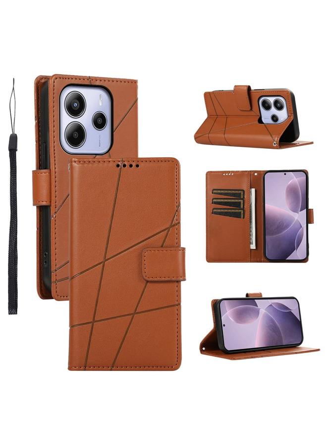 S-TOP Case For Redmi Note 14 4G 164.84mm PU Genuine Leather Texture Embossed Line Phone Case - Image 1