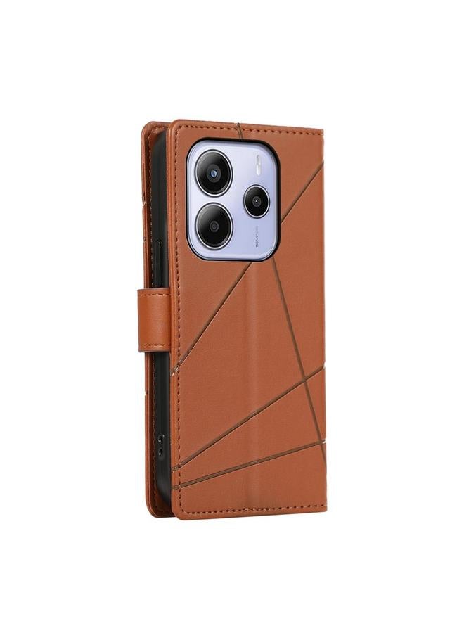 S-TOP Case For Redmi Note 14 4G 164.84mm PU Genuine Leather Texture Embossed Line Phone Case - Image 3