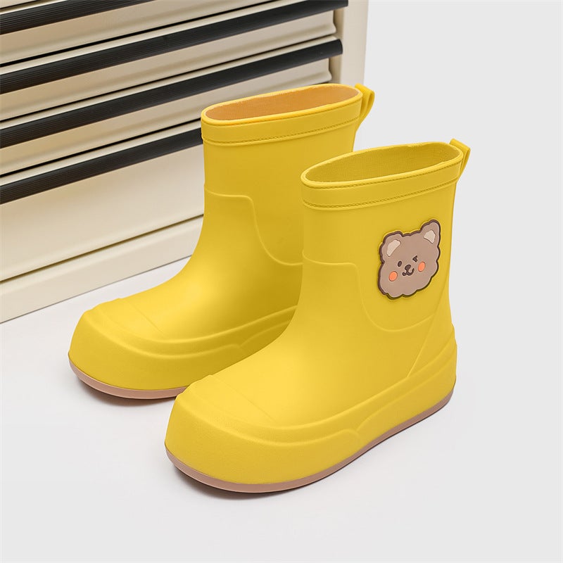 Fashion Short Tube Rain Boots with Plush Lining Yellow [no cotton added] 009-1 normal shoe size 
