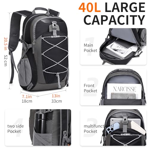SHENHU 40L Hiking Backpack Lightweight Daypack Waterproof Travel Camping Backpack for Men Women Sport Packable - Image 3