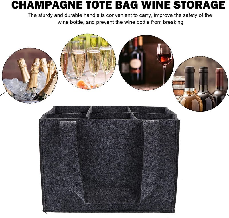 Advance Geotextiles Cotton 6 Bottle Wine Carrier Bag Reusable Wine Bottle Tote Bag Portable Wine Grey - Image 2