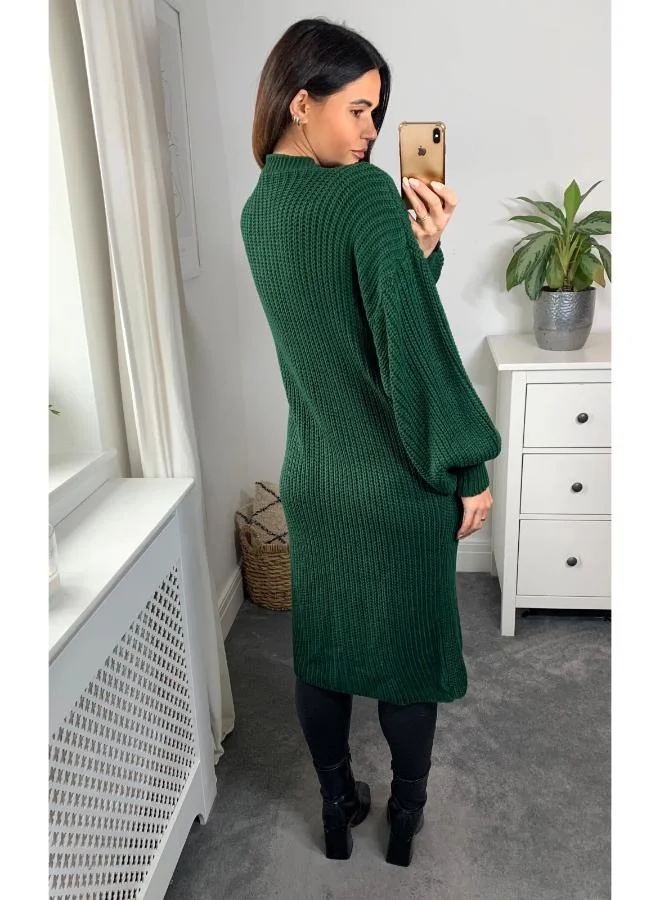 Hoxton Gal Green Oversized Knitted Midi Cardigan Long Sleeve, Button‑Front & Pocket Details