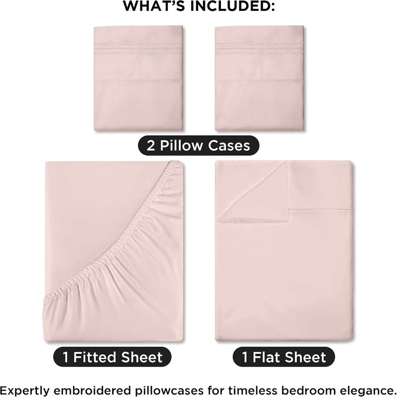 ROYALE LINENS طقم شراشف كاملة 4 قطع من رويال لينينز - فراش مايكروفايبر ناعم 1800 - 1 شرشف مجهز و1 شرشف مسطح، 2 كيس وسادة - مقاوم للتجعد والبهتان - طقم شراشف فندقية فاخرة (وردي، كامل) - Image 2