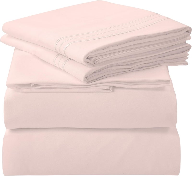 ROYALE LINENS طقم شراشف كاملة 4 قطع من رويال لينينز - فراش مايكروفايبر ناعم 1800 - 1 شرشف مجهز و1 شرشف مسطح، 2 كيس وسادة - مقاوم للتجعد والبهتان - طقم شراشف فندقية فاخرة (وردي، كامل) - Image 1