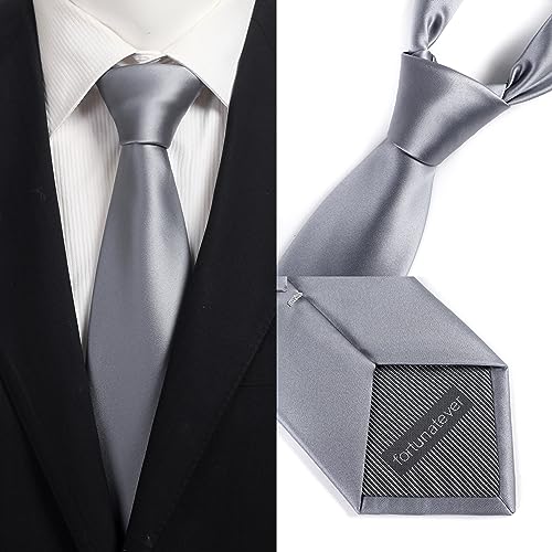 fortunatever Men's Solid Satin Necktie,Gray Ties For Men With Gift Box - Image 3