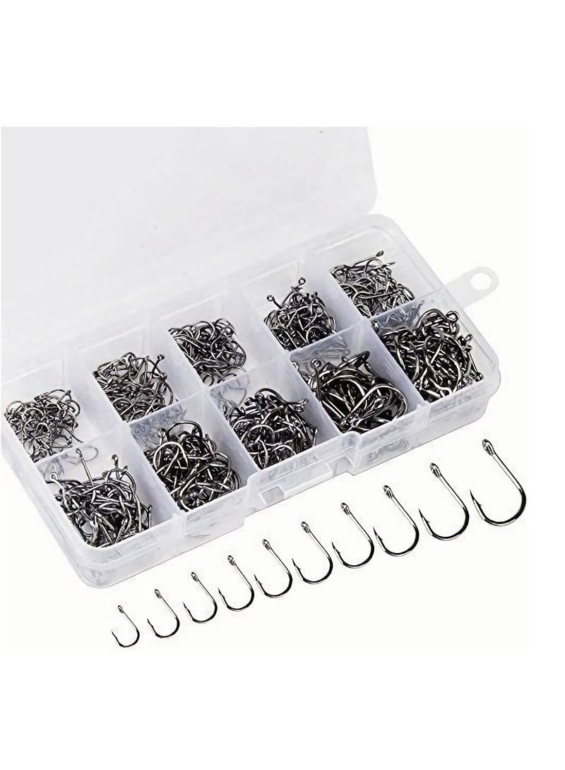Generic 500-Piece Premium Fishhooks High Carbon Steel Fishing Hooks with 10 Sizes, Strong Sharp Fish Hook with Barbs, Portable Plastic Box, for Freshwater/Seawater  - Image 1