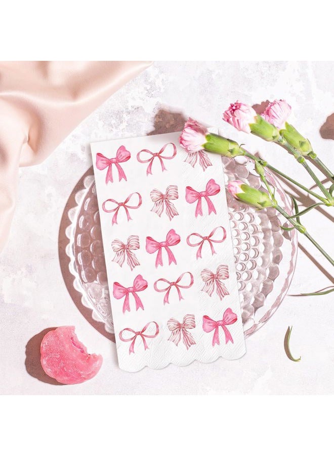 JarThenaAMCS 100Pcs Pink Bow Guest Napkins Watercolor Coquette Bow Disposable Paper Napkins Scalloped Edge Dinner Hand Napkin for Wedding Birthday Party Supplies - Image 3