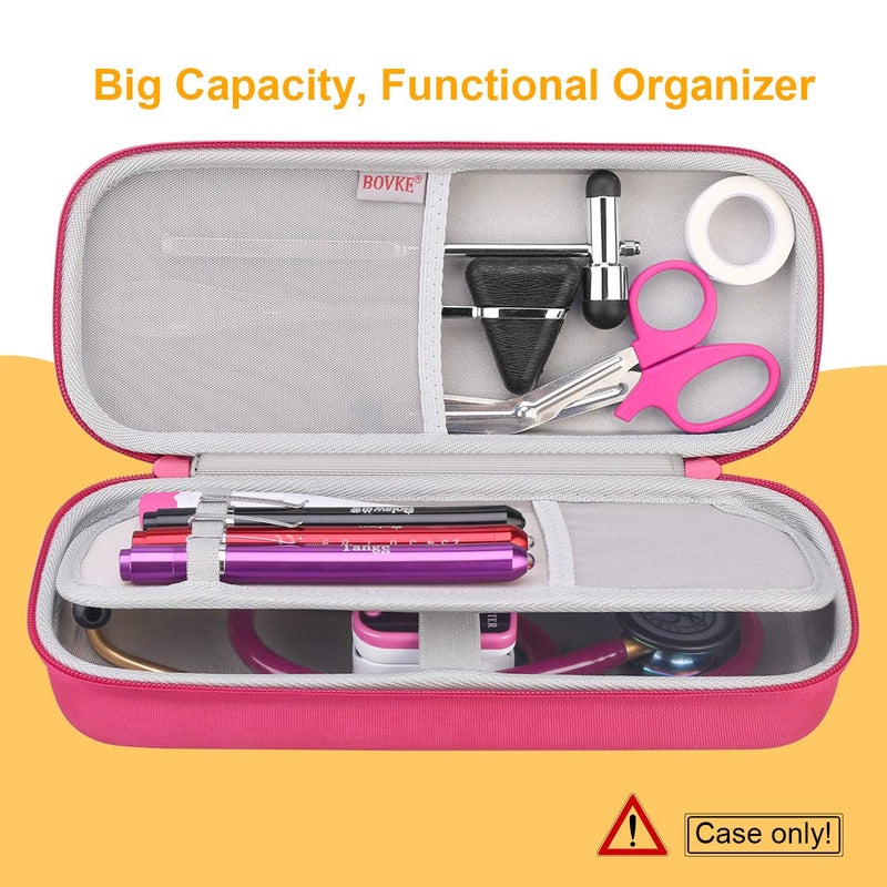 BOVKE Hard Stethoscope Case for 3M Littmann Classic III, Lightweight II S.E, Cardiology IV Diagnostic, MDF Acoustica Deluxe Stethoscopes - Extra Room for Medical Hammer and Penlights, Raspberry - Image 3