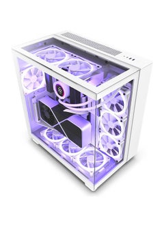 NZXT H9 Elite White, Dual-Chamber ATX Mid-Tower PC Case, Tempered Glass Panels, RGB Lighting, Vertical GPU Support, 6 Pre-Installed Fans, 360mm Radiator Support (Top/Side/Bottom), USB-C & USB 3.2 Gen 1 Ports, Supports Mini-ITX/Micro-ATX/ATX, Matte White Finish | CM-H91EW-01  - Image 1