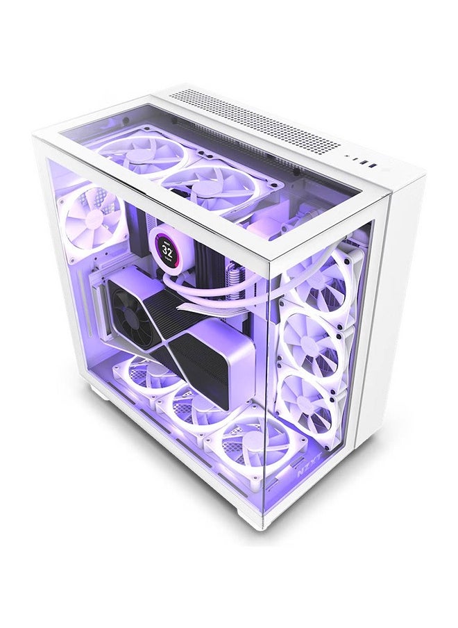 NZXT - H9 Elite White, Dual-Chamber ATX Mid-Tower PC Case, Tempered Glass Panels, RGB Lighting, Vertical GPU Support, 6 Pre-Installed Fans, 360mm Radiator Support (Top/Side/Bottom), USB-C & USB 3.2 Gen 1 Ports, Supports Mini-ITX/Micro-ATX/ATX, Matte White Finish | CM-H91EW-01 - Image 1