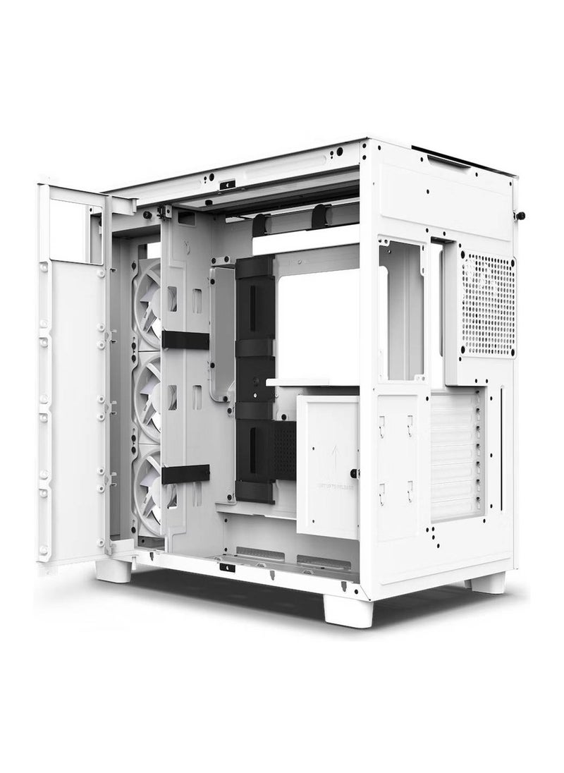 NZXT - H9 Elite White, Dual-Chamber ATX Mid-Tower PC Case, Tempered Glass Panels, RGB Lighting, Vertical GPU Support, 6 Pre-Installed Fans, 360mm Radiator Support (Top/Side/Bottom), USB-C & USB 3.2 Gen 1 Ports, Supports Mini-ITX/Micro-ATX/ATX, Matte White Finish | CM-H91EW-01 - Image 1