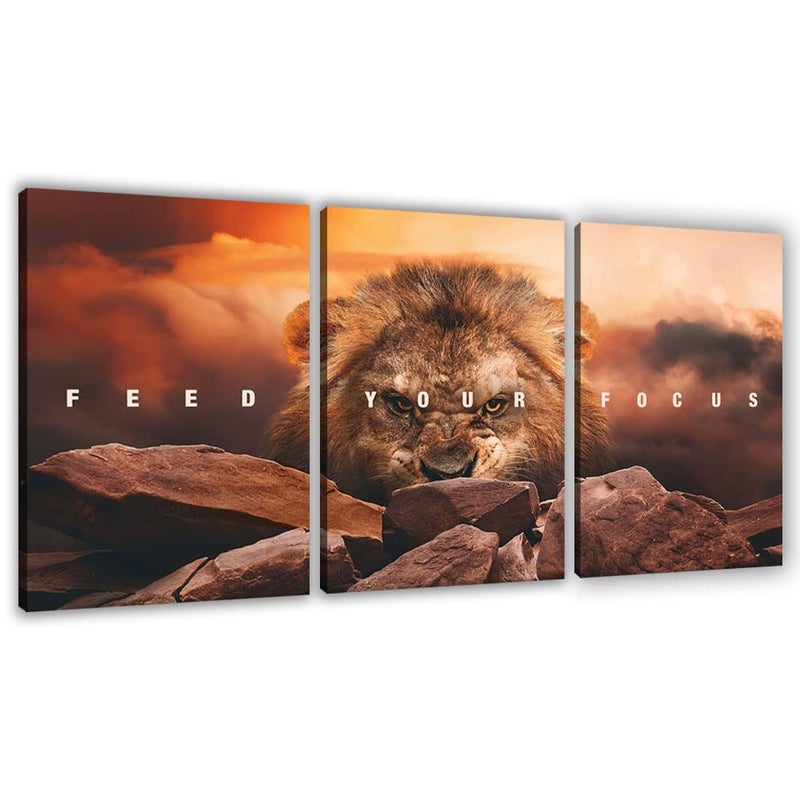 Yetaryy Motivational Wall Art Inspirational Wall Art 3 Pieces Canvas Poster Wall Painting Lion Artwork for Living Room Bedroom Home Decor Prints Pictures Office Wall Decor Framed Ready to Hang 36''Wx 16''H - Image 1