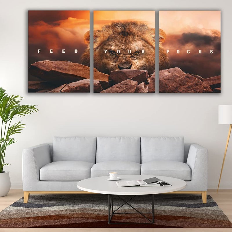 Yetaryy Motivational Wall Art Inspirational Wall Art 3 Pieces Canvas Poster Wall Painting Lion Artwork for Living Room Bedroom Home Decor Prints Pictures Office Wall Decor Framed Ready to Hang 36''Wx 16''H - Image 5