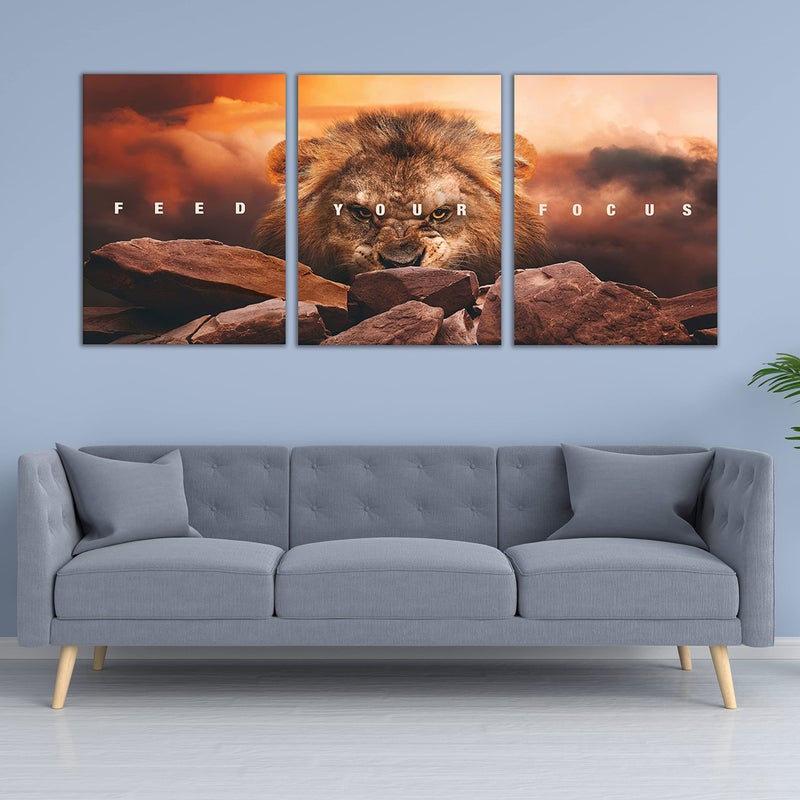 Yetaryy Motivational Wall Art Inspirational Wall Art 3 Pieces Canvas Poster Wall Painting Lion Artwork for Living Room Bedroom Home Decor Prints Pictures Office Wall Decor Framed Ready to Hang 36''Wx 16''H - Image 3