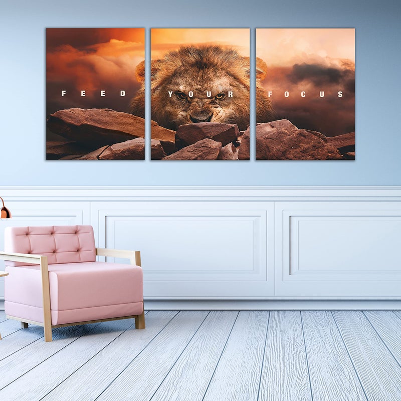 Yetaryy Motivational Wall Art Inspirational Wall Art 3 Pieces Canvas Poster Wall Painting Lion Artwork for Living Room Bedroom Home Decor Prints Pictures Office Wall Decor Framed Ready to Hang 36''Wx 16''H - Image 2