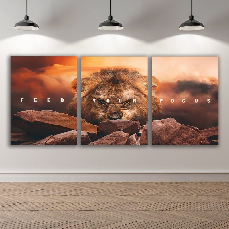 Yetaryy Motivational Wall Art Inspirational Wall Art 3 Pieces Canvas Poster Wall Painting Lion Artwork for Living Room Bedroom Home Decor Prints Pictures Office Wall Decor Framed Ready to Hang 36''Wx 16''H - Image 4
