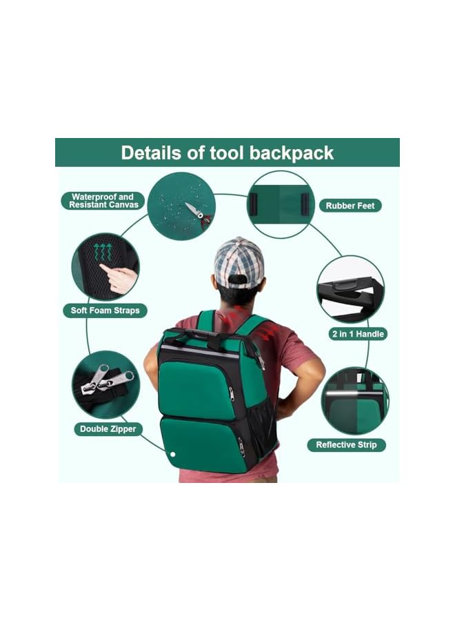 PROMASS Tool Backpack Bag Heavy Duty Jobsite Tool Backpack, Durable Handle Shoulder Strap Waterproof Electrician Organizer with 13 Pockets, Large Industrial Construction Work Storage Carrier Bag for Hand Tool  - Image 3
