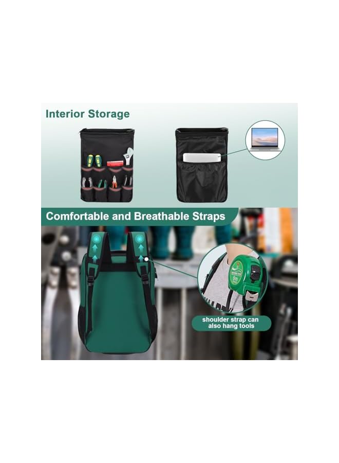 PROMASS Tool Backpack Bag Heavy Duty Jobsite Tool Backpack, Durable Handle Shoulder Strap Waterproof Electrician Organizer with 13 Pockets, Large Industrial Construction Work Storage Carrier Bag for Hand Tool  - Image 4