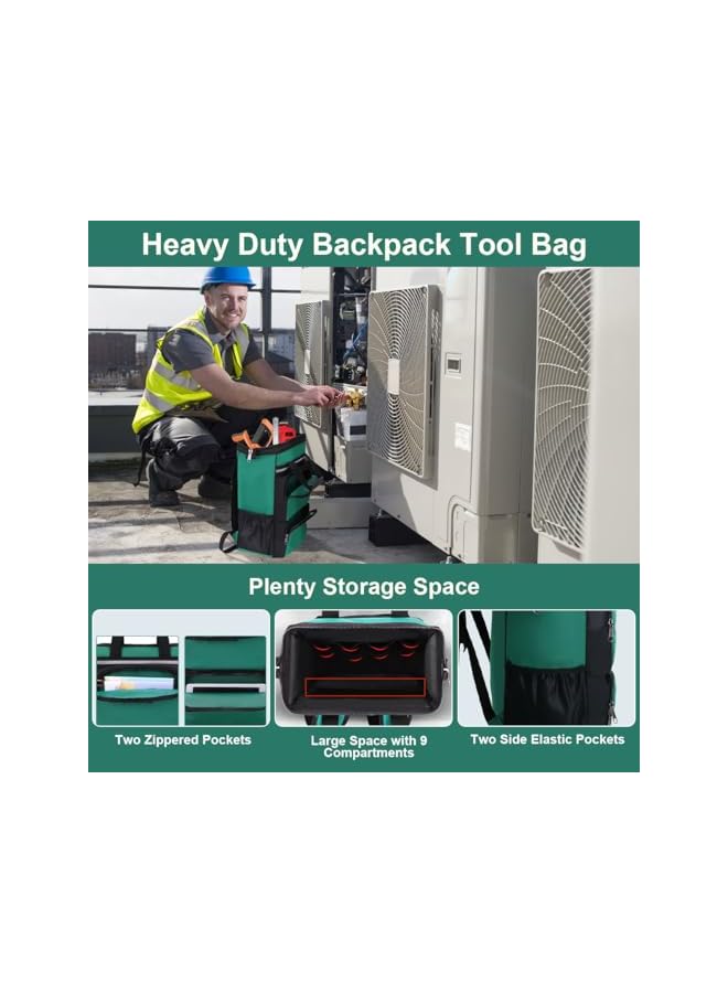 PROMASS Tool Backpack Bag Heavy Duty Jobsite Tool Backpack, Durable Handle Shoulder Strap Waterproof Electrician Organizer with 13 Pockets, Large Industrial Construction Work Storage Carrier Bag for Hand Tool  - Image 2