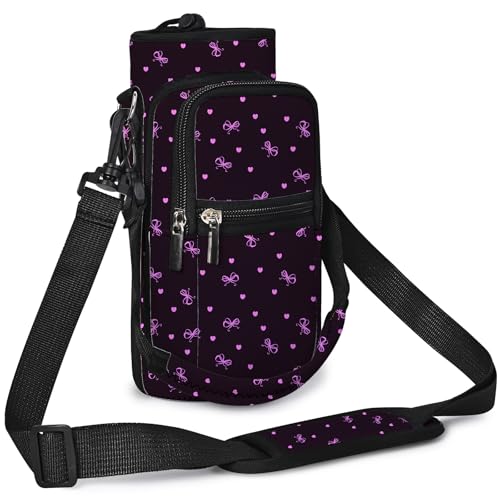 icolor Water Bottle Carrier Bag with Strap 253240 oz Crossbody Bottle Holder with Phone Pocket Sling Sleeve Insulated Neoprene Water Bottle Pouch for Walking Travelling BlackPurple 32oz - Image 1
