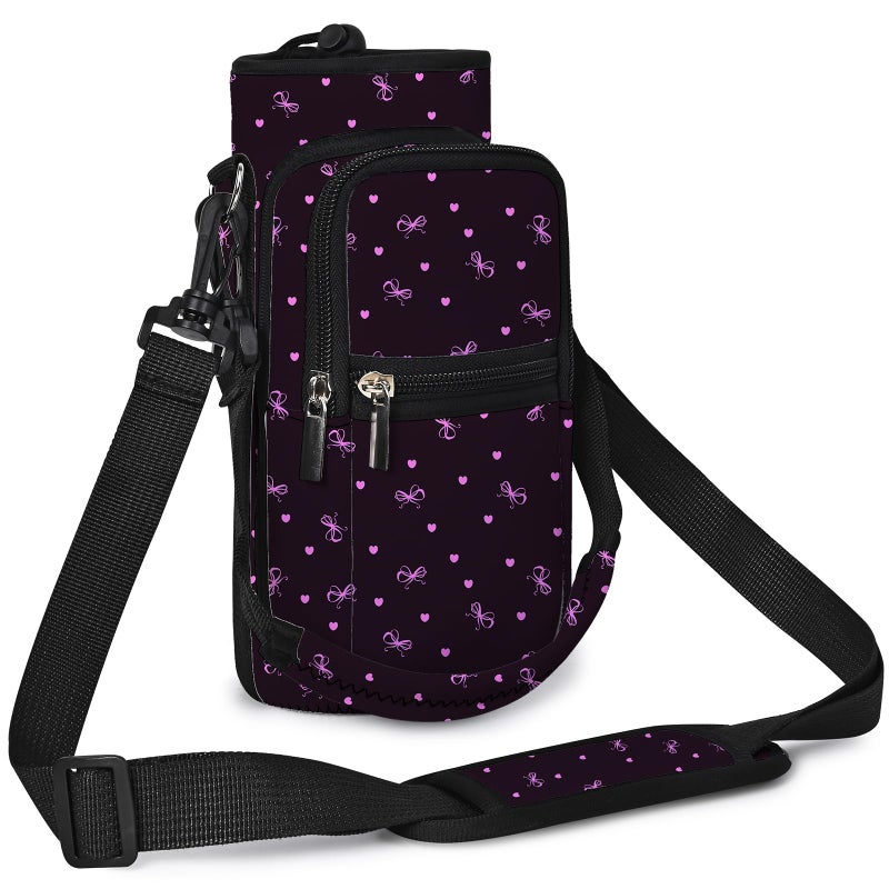 icolor Water Bottle Carrier Bag with Strap 253240 oz Crossbody Bottle Holder with Phone Pocket Sling Sleeve Insulated Neoprene Water Bottle Pouch for Walking Travelling BlackPurple 32oz - Image 2