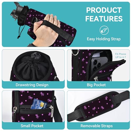 icolor Water Bottle Carrier Bag with Strap 253240 oz Crossbody Bottle Holder with Phone Pocket Sling Sleeve Insulated Neoprene Water Bottle Pouch for Walking Travelling BlackPurple 32oz - Image 3