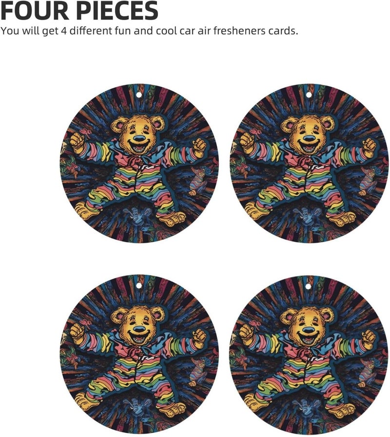 Grateful Dancing Bear Car Air Fresheners Cards Set of 4 Pieces,Long-Lasting Car Aromatherapy Tablets Hanging Scented Cards for Wardrobe Bathroom Rearview Mirror Hanging Ornament - Image 3