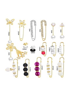 Bukela Pearl brooch, women's scarf and headscarf safety pin, white pearl dress anti-exposure buckle pin clip pants waist fixed pin hat shawl accessories decoration (14 pieces)  - Image 1