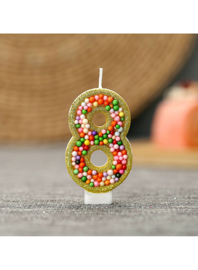 general Digital Creative Golden-edge Mixed-color Bead Birthday Cake Party Candle Decoration Set
