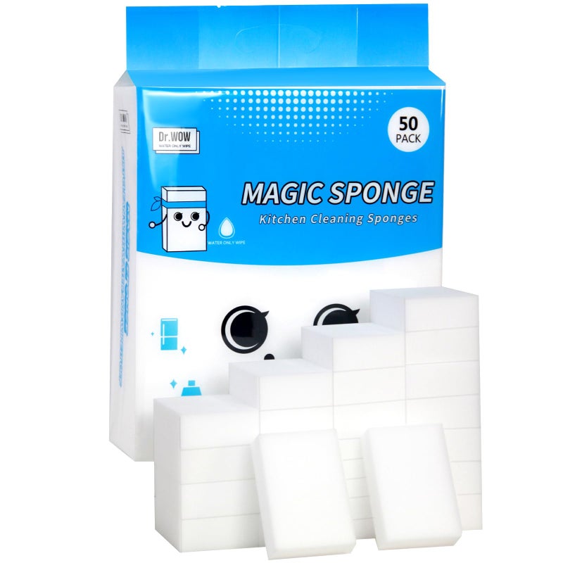 Dr.Wow 50-Pack Melamine Sponges 1.18in - Kitchen & Bathroom Scrub Pads (Extra-Thick) - Image 1