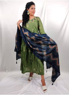 PRIYA’S PANACHE PRIYA'S PANACHE Stunning Muslin Green Flared Kurta With Printed Dupatta - Designer Festival Traditional Ethnic Indian Partywear For Women  - Image 2