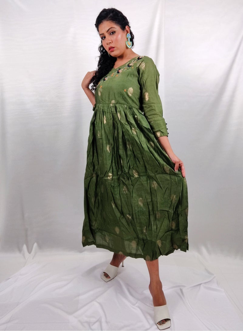 PRIYA’S PANACHE PRIYA'S PANACHE Stunning Muslin Green Flared Kurta With Printed Dupatta - Designer Festival Traditional Ethnic Indian Partywear For Women - Image 5