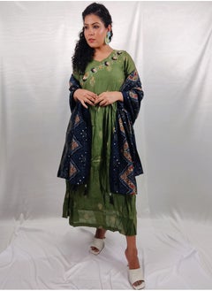 PRIYA’S PANACHE PRIYA'S PANACHE Stunning Muslin Green Flared Kurta With Printed Dupatta - Designer Festival Traditional Ethnic Indian Partywear For Women  - Image 4
