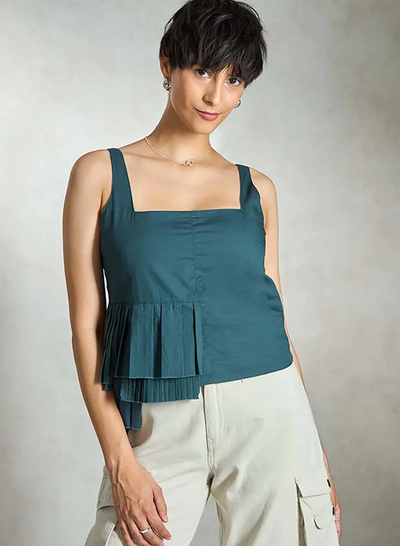 فيرجيو VIRGIO Cotton Stretch Dip-Hem Pleat Top