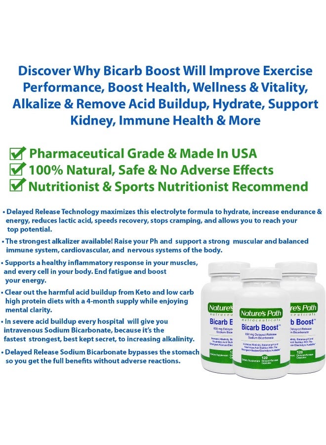 Nature's path Sodium Bicarbonate 650 mg Tablets - Strongest Alkaline Tablets - Electrolyte Supplement & Keto Electrolyte Pills, Salt Tablets Hydration & Rehydration, Endurance, Stamina: 120 Capsules - Image 2