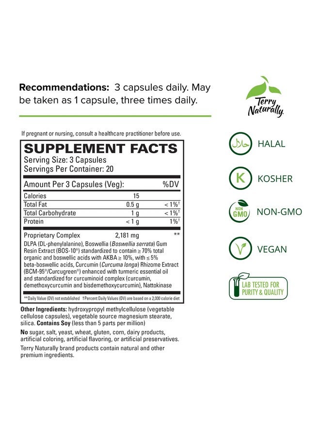 Terry Naturally Curamin 60 Capsules Non Addictive Pain Relief Supplement With Curcumin From Turmeric Boswellia Dlpa & Nattokinase Non Gmo Vegan Gluten Free 20 Servings - Image 3