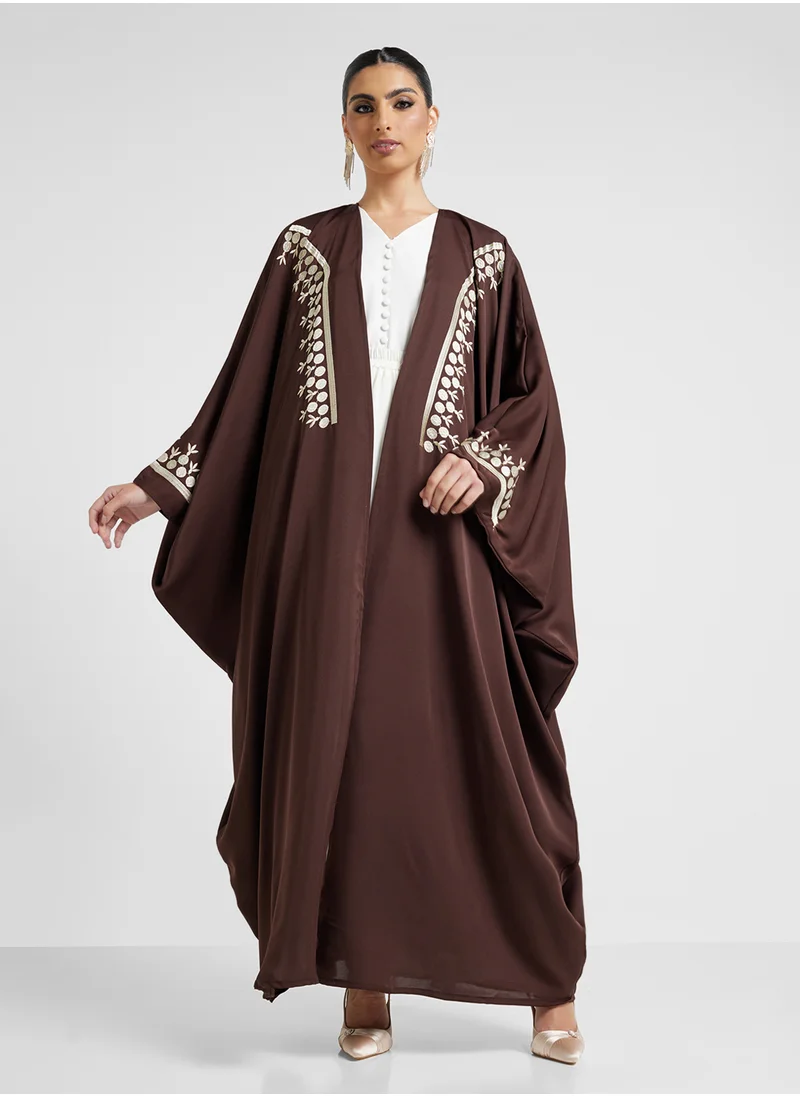 خزانة Abaya With Border Embroidery & Sheila