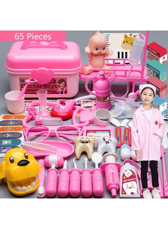 مجموعة لعب طبيب للأطفال – 65 قطعة، لعبة تخيّل تعليمية للأولاد والبنات من سن 3 إلى 8 سنوات – هدية لعب تمثيلي مع سماعة الطبيب وملحقات - Image 1