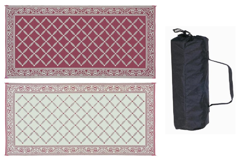 Stylish Camping 119185 9-feet by 18-feet Reversible Mat, Plastic Straw Rug, Large Floor Mat for Outdoors, RV, Patio, Backyard, Picnic, Beach, Camping (Burgundy/Beige) - Image 2