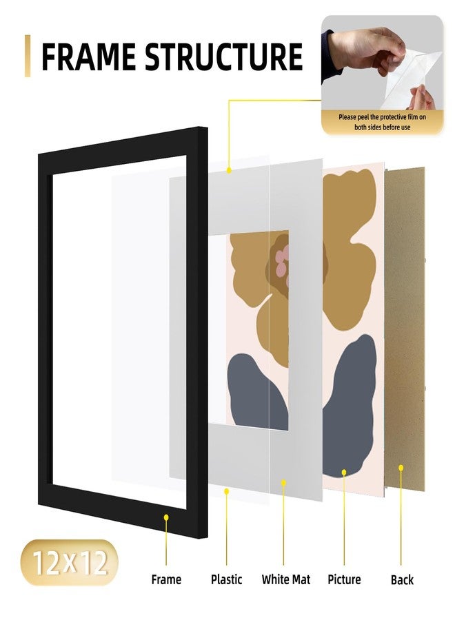مجموعة إطارات صور YESKAY مقاس 12x12 بوصة، 9 قطع، مجموعة إطارات جدارية لعرض الصور، لعرض صور مقاس 8x8 بوصة مع إطار داخلي أو 12x12 بوصة بدون إطار داخلي، إطارات مربعة لتزيين جدران الصور، أسود - Image 3